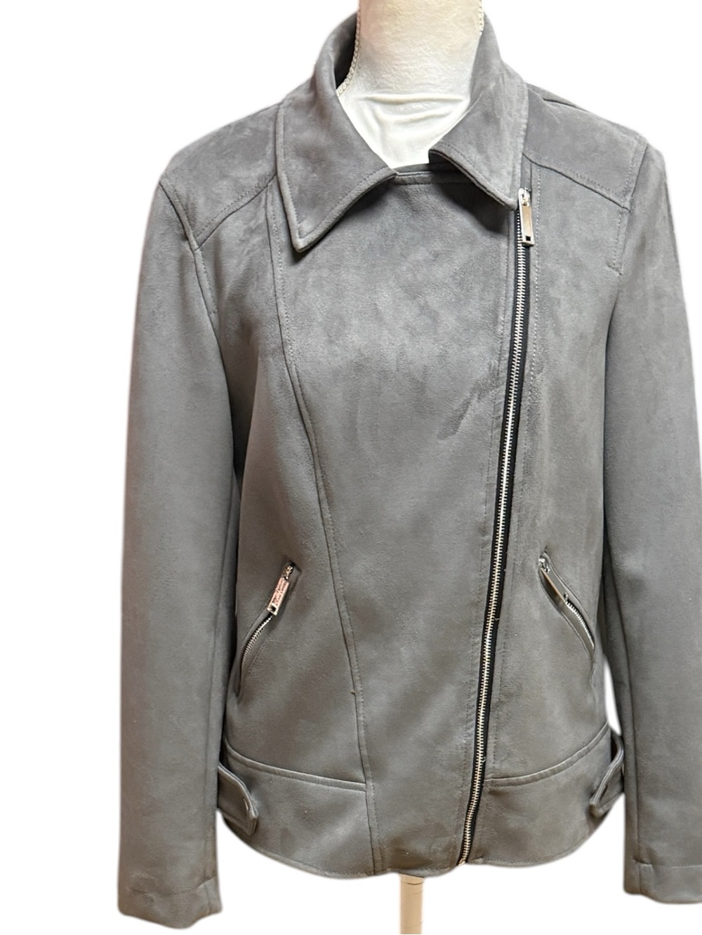 Gibson Latimer Grey Suede Asymmetrical Zip Jacket